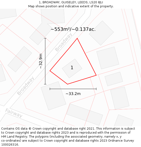 1, BROADWAY, GUISELEY, LEEDS, LS20 8JU: Plot and title map