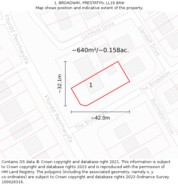 1, BROADWAY, PRESTATYN, LL19 8AW: Plot and title map