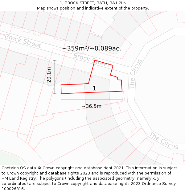 1, BROCK STREET, BATH, BA1 2LN: Plot and title map