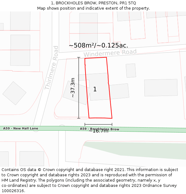 1, BROCKHOLES BROW, PRESTON, PR1 5TQ: Plot and title map