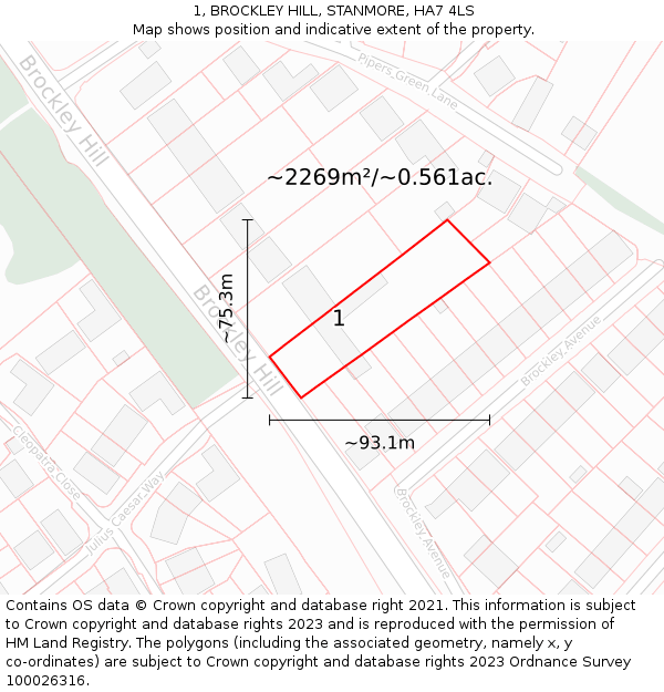 1, BROCKLEY HILL, STANMORE, HA7 4LS: Plot and title map