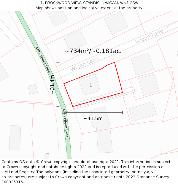 1, BROCKWOOD VIEW, STANDISH, WIGAN, WN1 2SW: Plot and title map