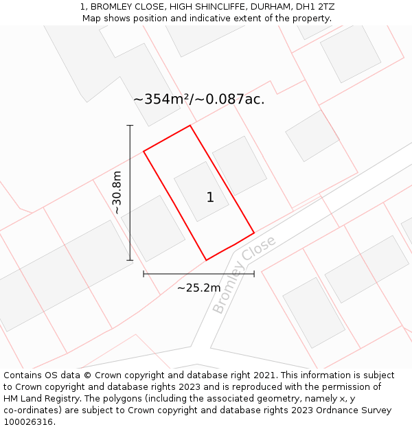 1, BROMLEY CLOSE, HIGH SHINCLIFFE, DURHAM, DH1 2TZ: Plot and title map