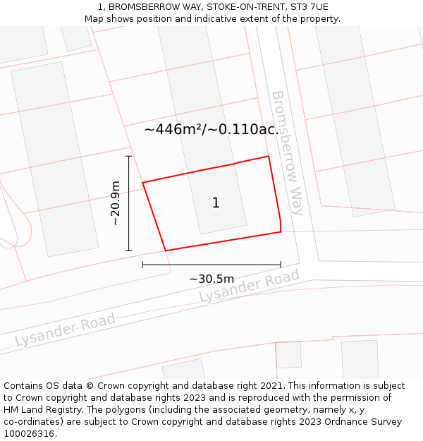 1, BROMSBERROW WAY, STOKE-ON-TRENT, ST3 7UE: Plot and title map