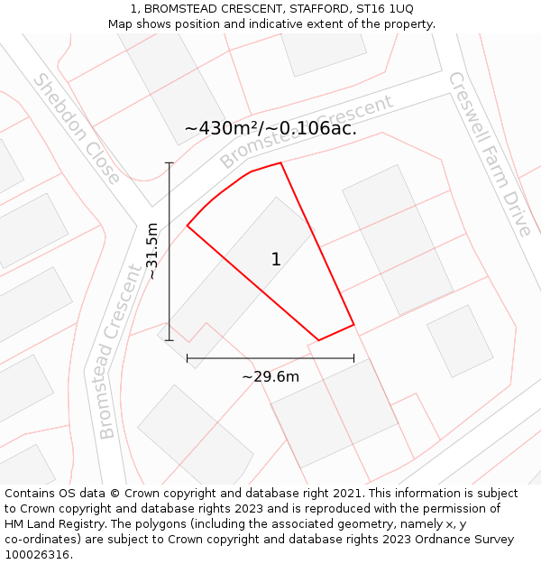 1, BROMSTEAD CRESCENT, STAFFORD, ST16 1UQ: Plot and title map