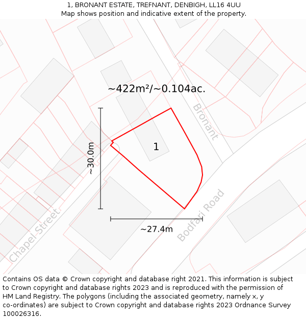 1, BRONANT ESTATE, TREFNANT, DENBIGH, LL16 4UU: Plot and title map