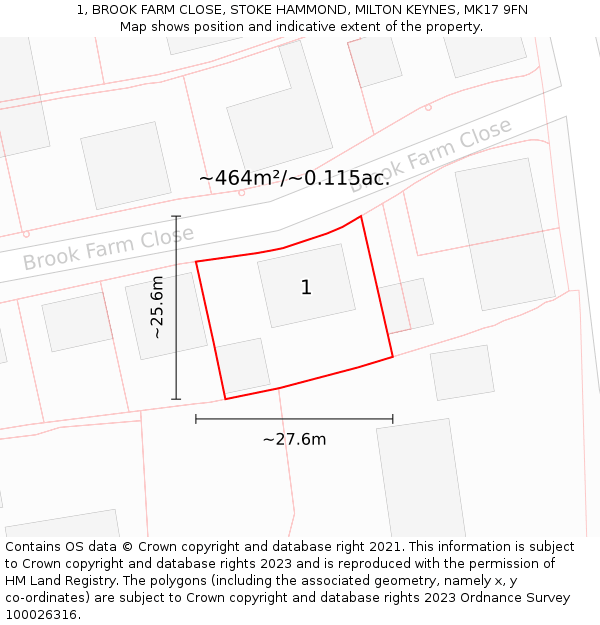 1, BROOK FARM CLOSE, STOKE HAMMOND, MILTON KEYNES, MK17 9FN: Plot and title map