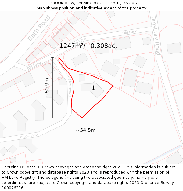 1, BROOK VIEW, FARMBOROUGH, BATH, BA2 0FA: Plot and title map