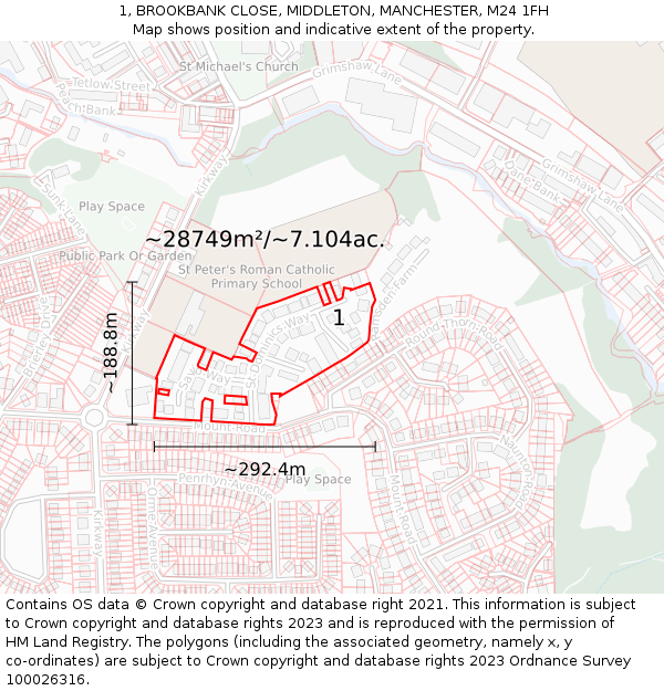 1, BROOKBANK CLOSE, MIDDLETON, MANCHESTER, M24 1FH: Plot and title map