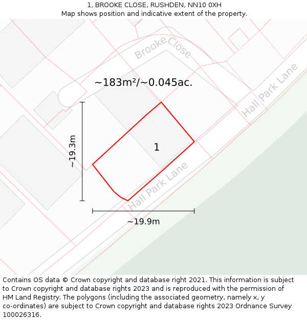 1, BROOKE CLOSE, RUSHDEN, NN10 0XH: Plot and title map