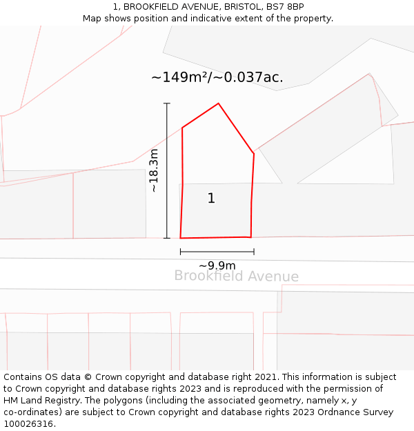 1, BROOKFIELD AVENUE, BRISTOL, BS7 8BP: Plot and title map