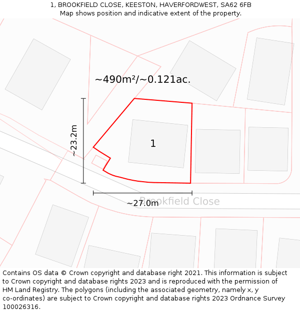 1, BROOKFIELD CLOSE, KEESTON, HAVERFORDWEST, SA62 6FB: Plot and title map