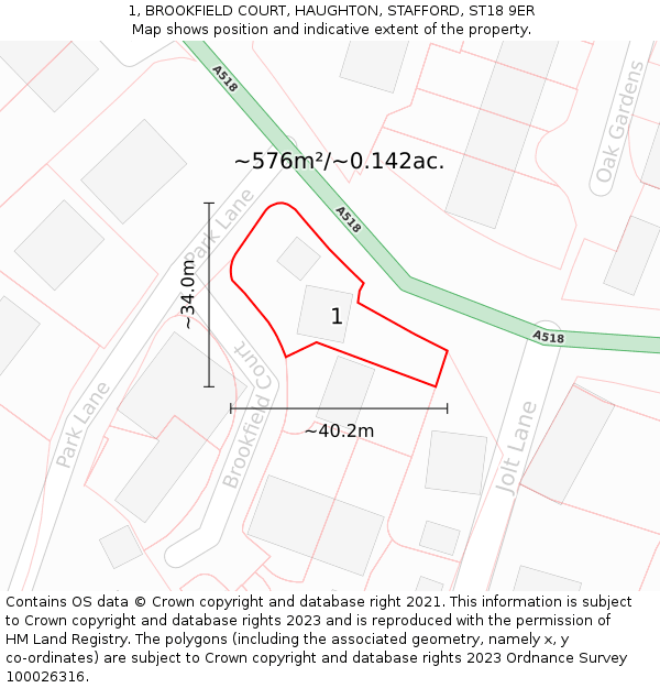 1, BROOKFIELD COURT, HAUGHTON, STAFFORD, ST18 9ER: Plot and title map
