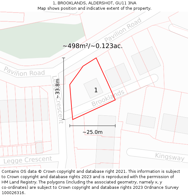 1, BROOKLANDS, ALDERSHOT, GU11 3NA: Plot and title map