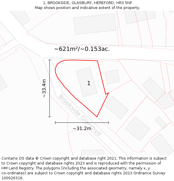 1, BROOKSIDE, GLASBURY, HEREFORD, HR3 5NF: Plot and title map