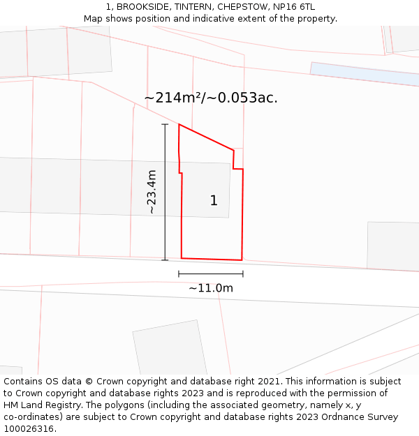 1, BROOKSIDE, TINTERN, CHEPSTOW, NP16 6TL: Plot and title map