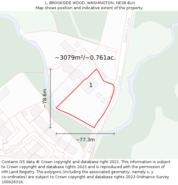 1, BROOKSIDE WOOD, WASHINGTON, NE38 8LH: Plot and title map