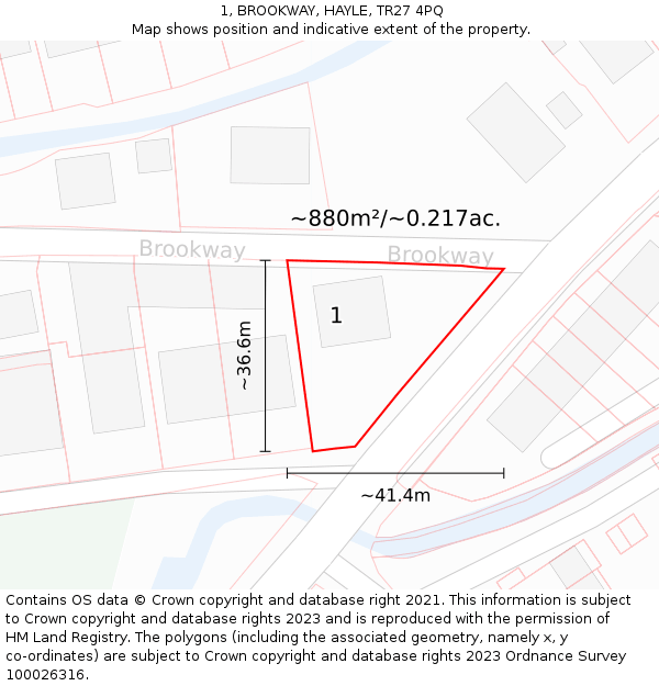 1, BROOKWAY, HAYLE, TR27 4PQ: Plot and title map