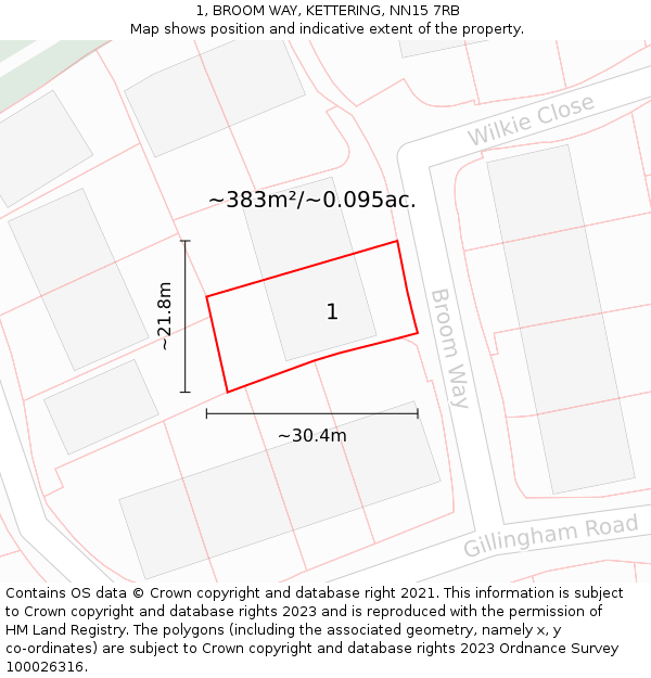 1, BROOM WAY, KETTERING, NN15 7RB: Plot and title map