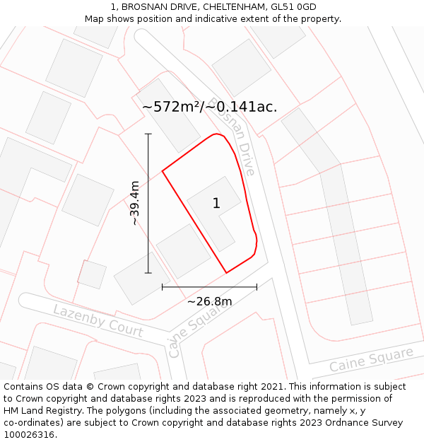 1, BROSNAN DRIVE, CHELTENHAM, GL51 0GD: Plot and title map