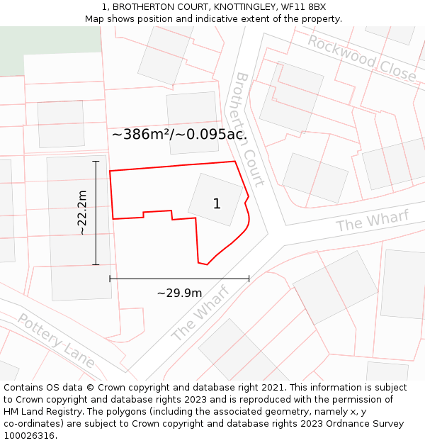 1, BROTHERTON COURT, KNOTTINGLEY, WF11 8BX: Plot and title map