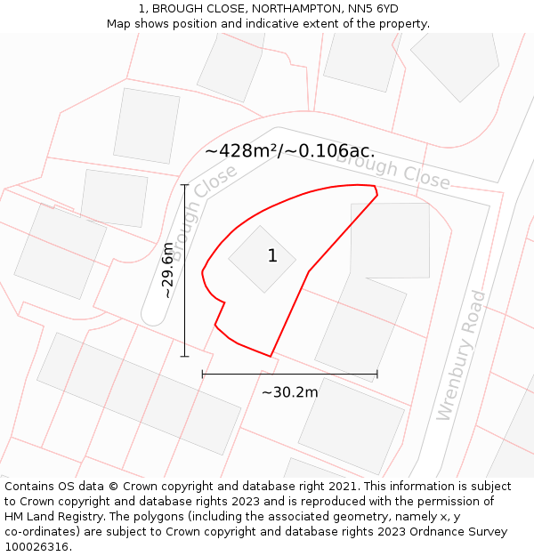 1, BROUGH CLOSE, NORTHAMPTON, NN5 6YD: Plot and title map