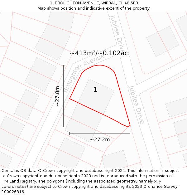 1, BROUGHTON AVENUE, WIRRAL, CH48 5ER: Plot and title map