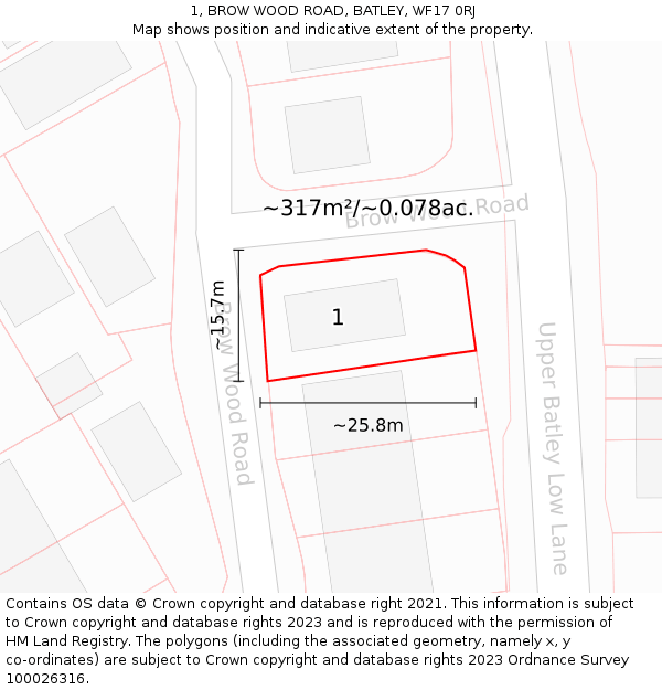 1, BROW WOOD ROAD, BATLEY, WF17 0RJ: Plot and title map