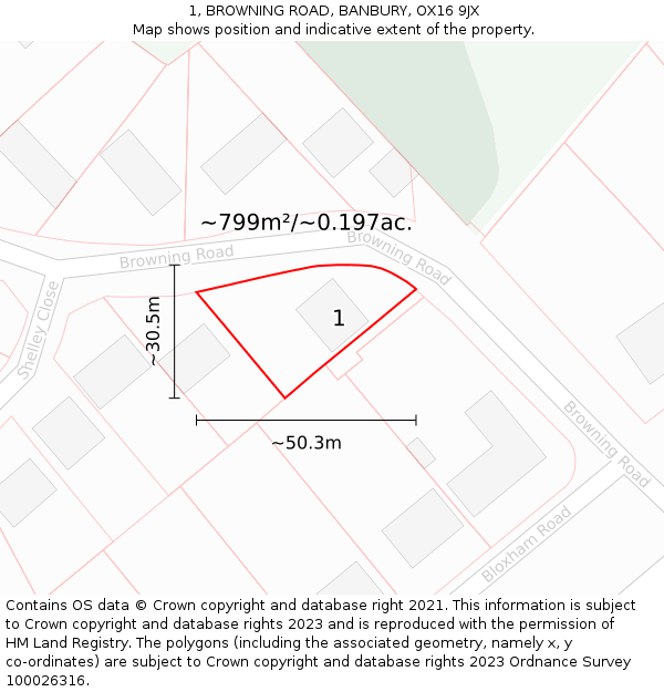 1, BROWNING ROAD, BANBURY, OX16 9JX: Plot and title map