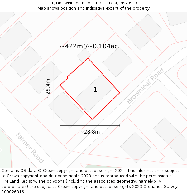 1, BROWNLEAF ROAD, BRIGHTON, BN2 6LD: Plot and title map