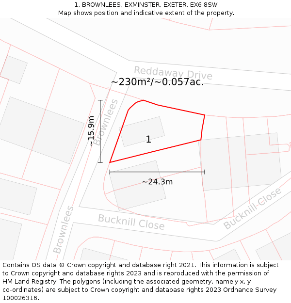 1, BROWNLEES, EXMINSTER, EXETER, EX6 8SW: Plot and title map