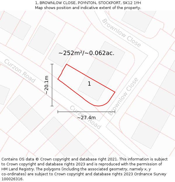 1, BROWNLOW CLOSE, POYNTON, STOCKPORT, SK12 1YH: Plot and title map