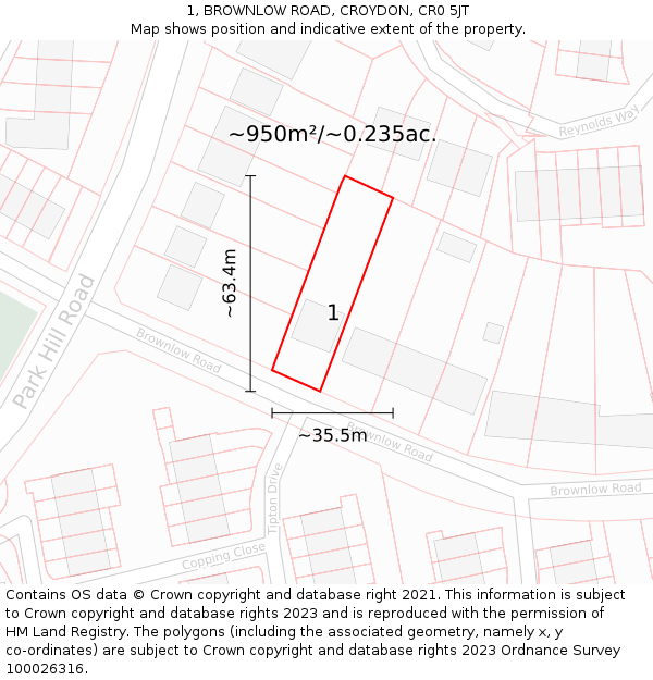 1, BROWNLOW ROAD, CROYDON, CR0 5JT: Plot and title map