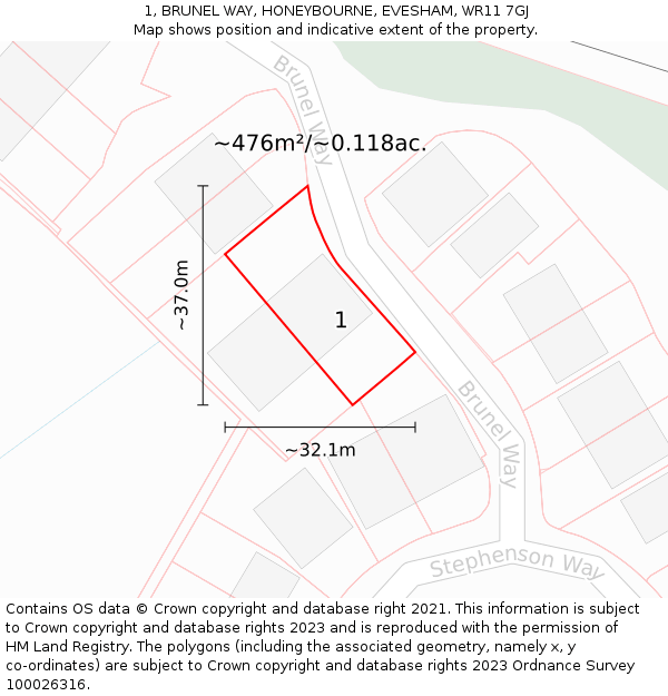 1, BRUNEL WAY, HONEYBOURNE, EVESHAM, WR11 7GJ: Plot and title map