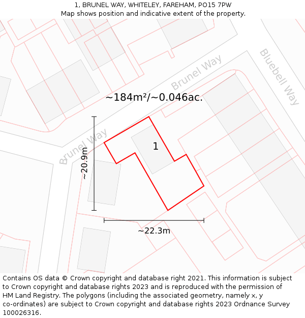 1, BRUNEL WAY, WHITELEY, FAREHAM, PO15 7PW: Plot and title map