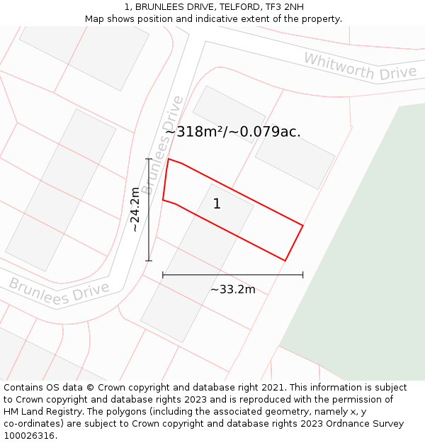 1, BRUNLEES DRIVE, TELFORD, TF3 2NH: Plot and title map