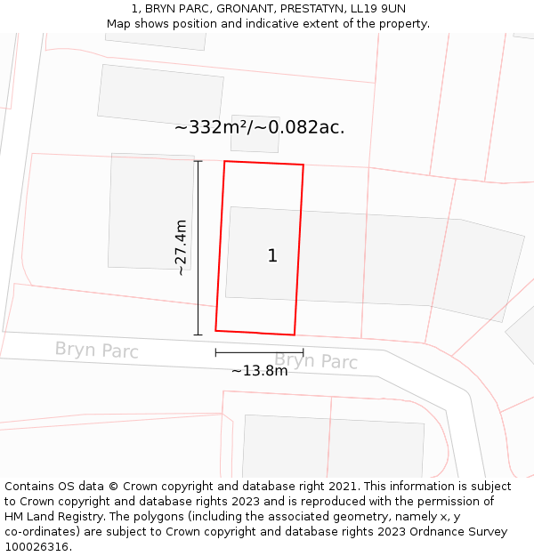 1, BRYN PARC, GRONANT, PRESTATYN, LL19 9UN: Plot and title map