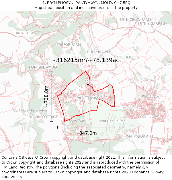 1, BRYN RHOSYN, PANTYMWYN, MOLD, CH7 5EQ: Plot and title map