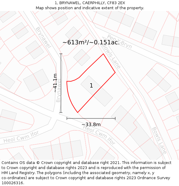 1, BRYNAWEL, CAERPHILLY, CF83 2EX: Plot and title map