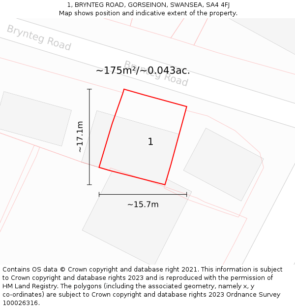 1, BRYNTEG ROAD, GORSEINON, SWANSEA, SA4 4FJ: Plot and title map