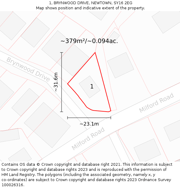 1, BRYNWOOD DRIVE, NEWTOWN, SY16 2EG: Plot and title map