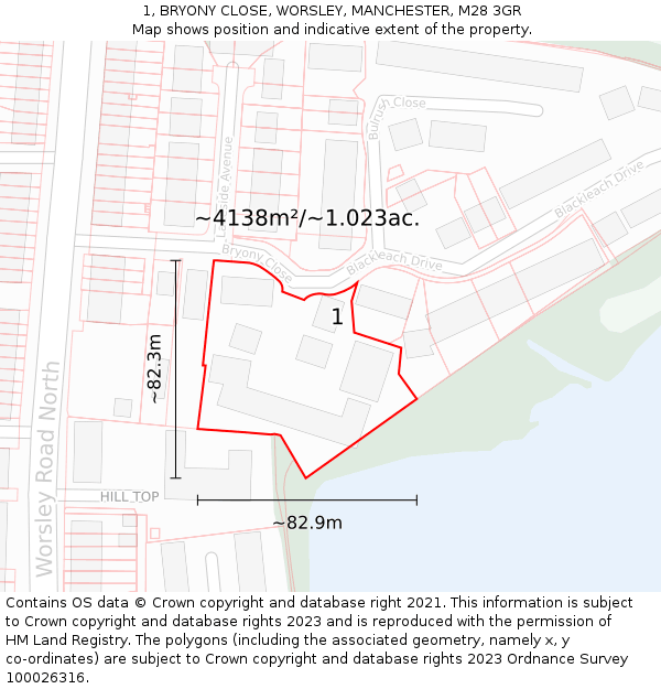 1, BRYONY CLOSE, WORSLEY, MANCHESTER, M28 3GR: Plot and title map