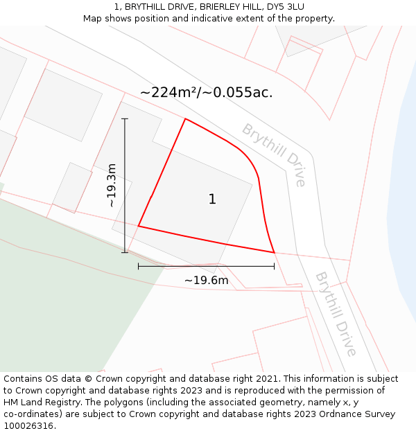 1, BRYTHILL DRIVE, BRIERLEY HILL, DY5 3LU: Plot and title map