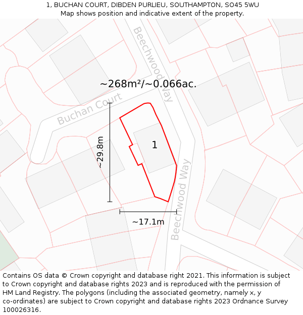 1, BUCHAN COURT, DIBDEN PURLIEU, SOUTHAMPTON, SO45 5WU: Plot and title map