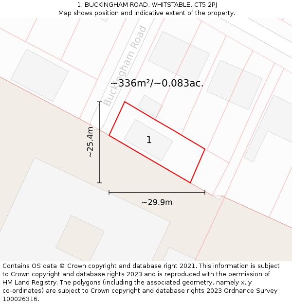 1, BUCKINGHAM ROAD, WHITSTABLE, CT5 2PJ: Plot and title map