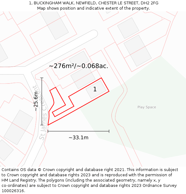 1, BUCKINGHAM WALK, NEWFIELD, CHESTER LE STREET, DH2 2FG: Plot and title map