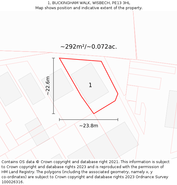 1, BUCKINGHAM WALK, WISBECH, PE13 3HL: Plot and title map