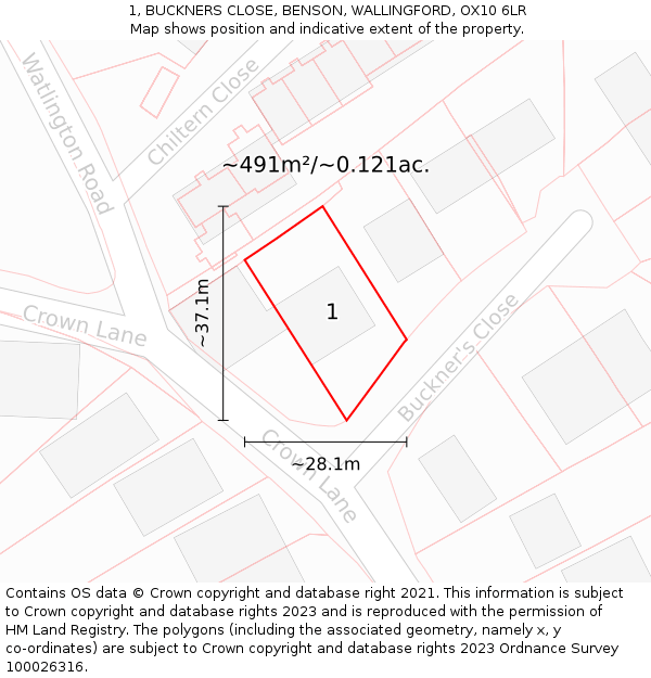 1, BUCKNERS CLOSE, BENSON, WALLINGFORD, OX10 6LR: Plot and title map