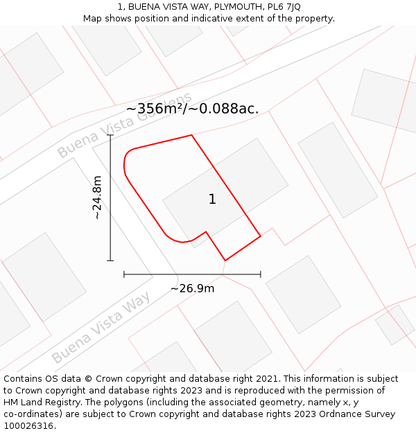 1, BUENA VISTA WAY, PLYMOUTH, PL6 7JQ: Plot and title map