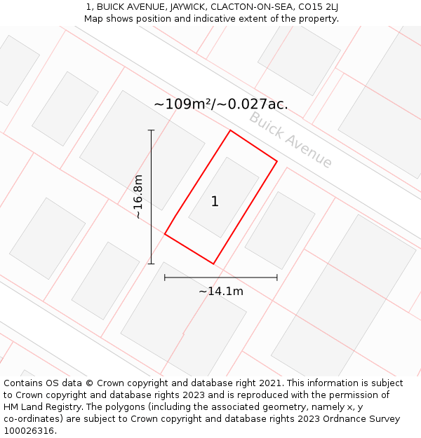 1, BUICK AVENUE, JAYWICK, CLACTON-ON-SEA, CO15 2LJ: Plot and title map